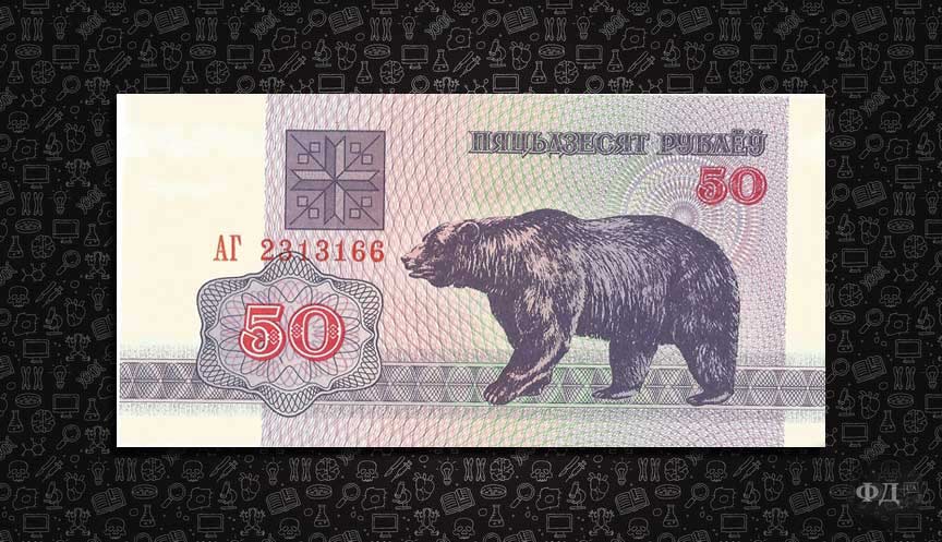 Ведмідь на купюрі Білорусі номіналом 50 рублів