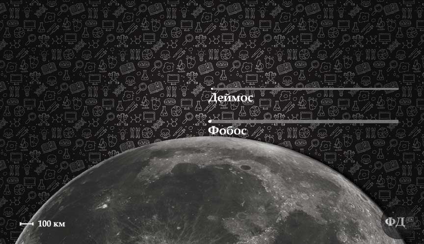 Розміри Місяця, Фобоса та Деймоса